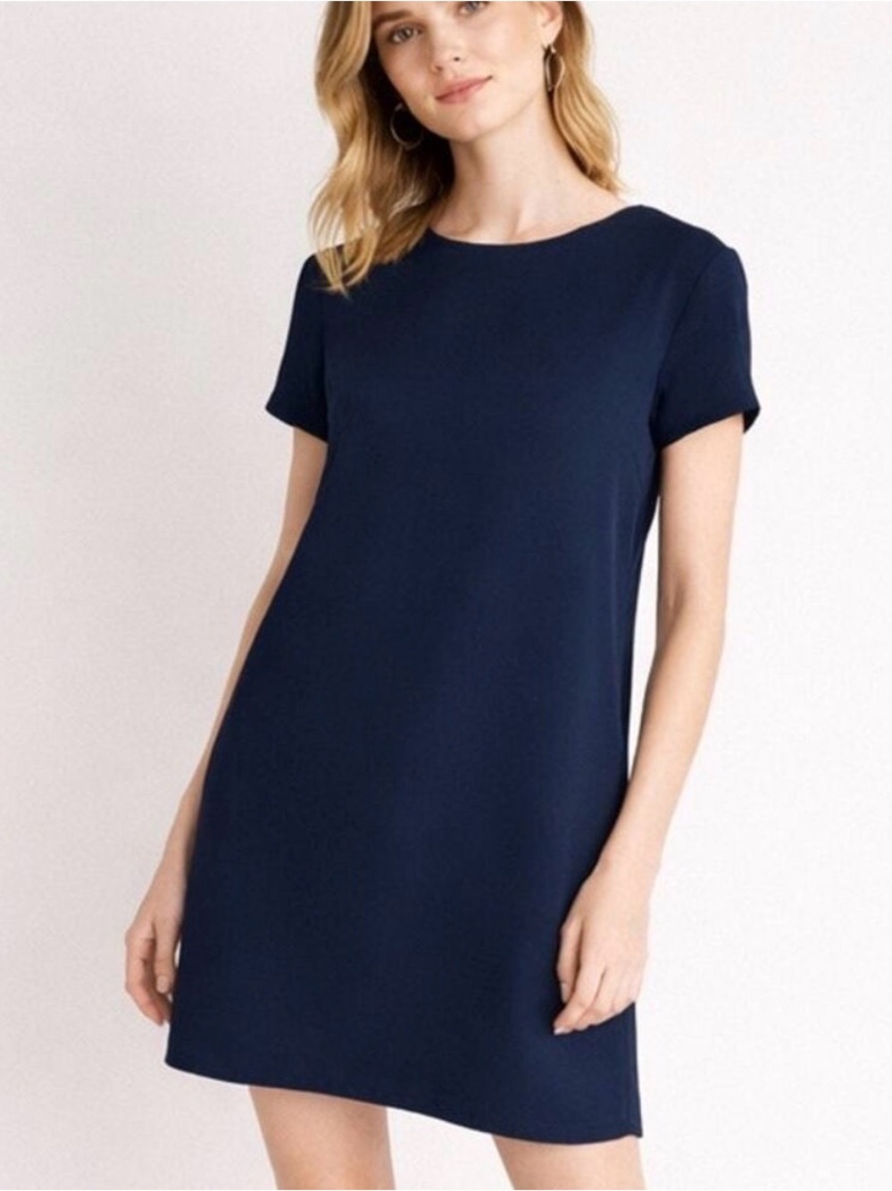 Quince Silk T-Shirt Dress Small Navy Blue High Low Short Sleeve Classic Casual